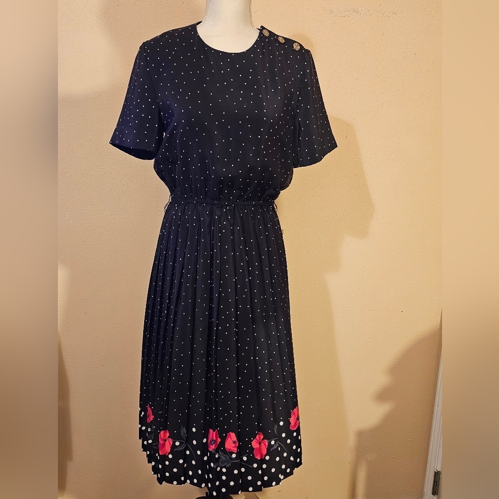 Leslie Fay Black Dress with Pink Floral Details